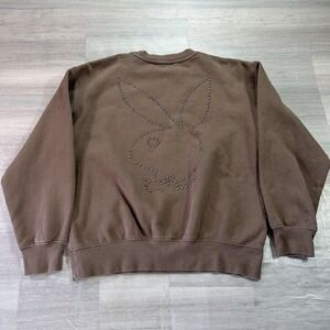 Playboy By PacSun Sweatshirt Womens Small Brown Studded Bunny Logo Fleece